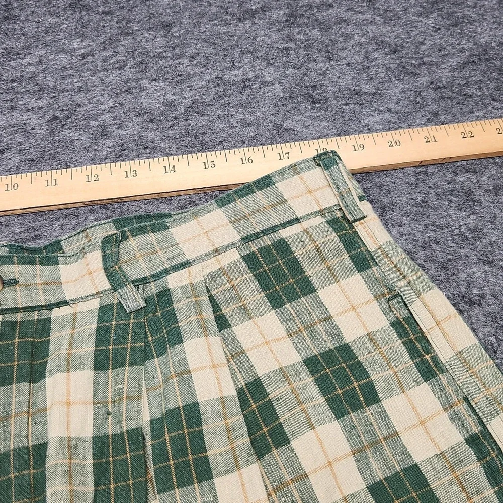 Woolrich Mens Vintage Linen Blend Green Plaid Pleated Shorts Golf Grandpa 38